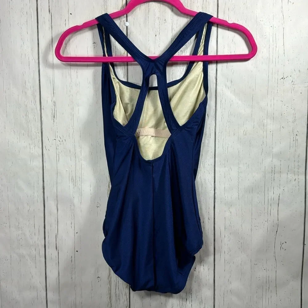 Speedo Womens One Piece Racerback Athletic Swim Solid Blue Swimsuit